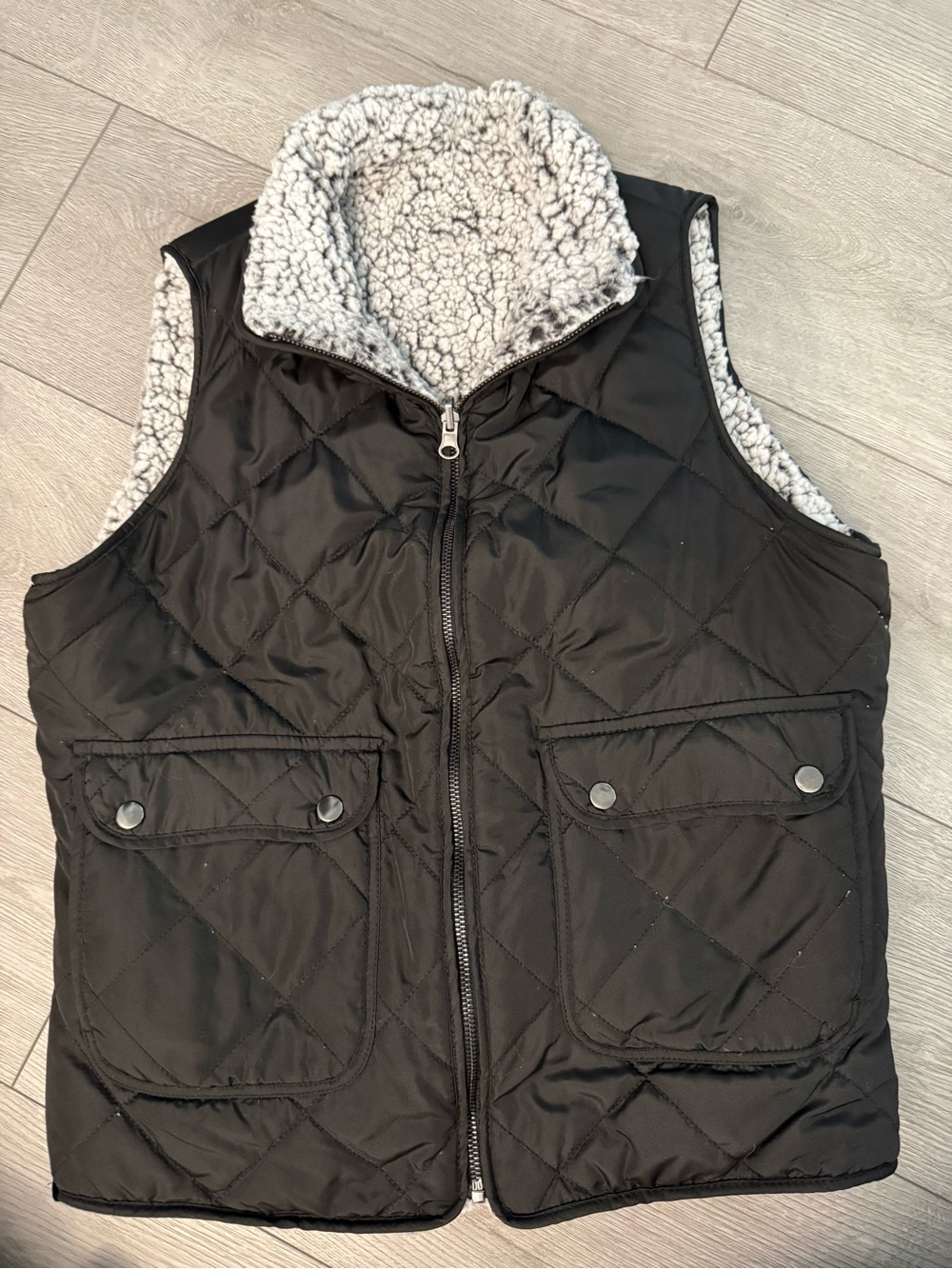 Women's Quilted Black Vest with Sherpa Lining